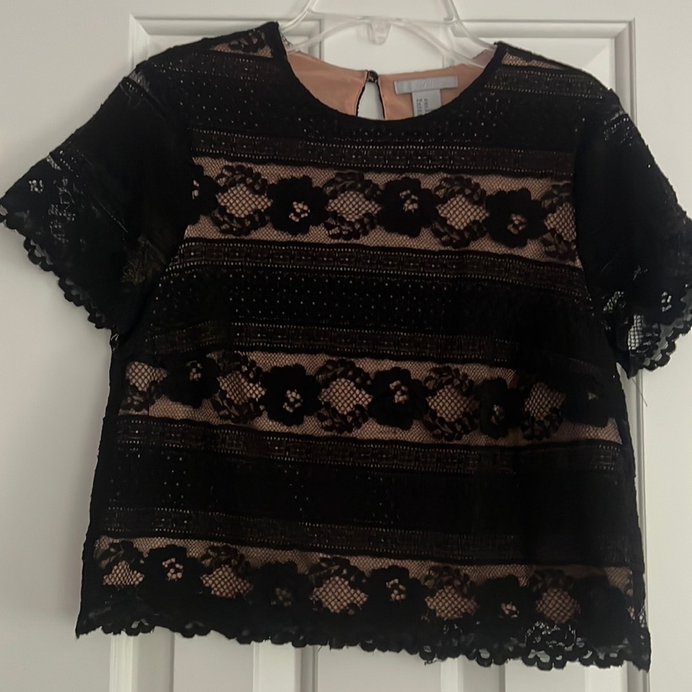 H&M black and tan cropped lace t-shirt!